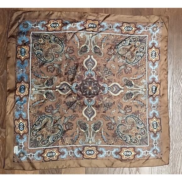 Vintage Liberty of London Silk Square Scarf Brown blue Paisley 23 x 24 mandala - Picture 1 of 16